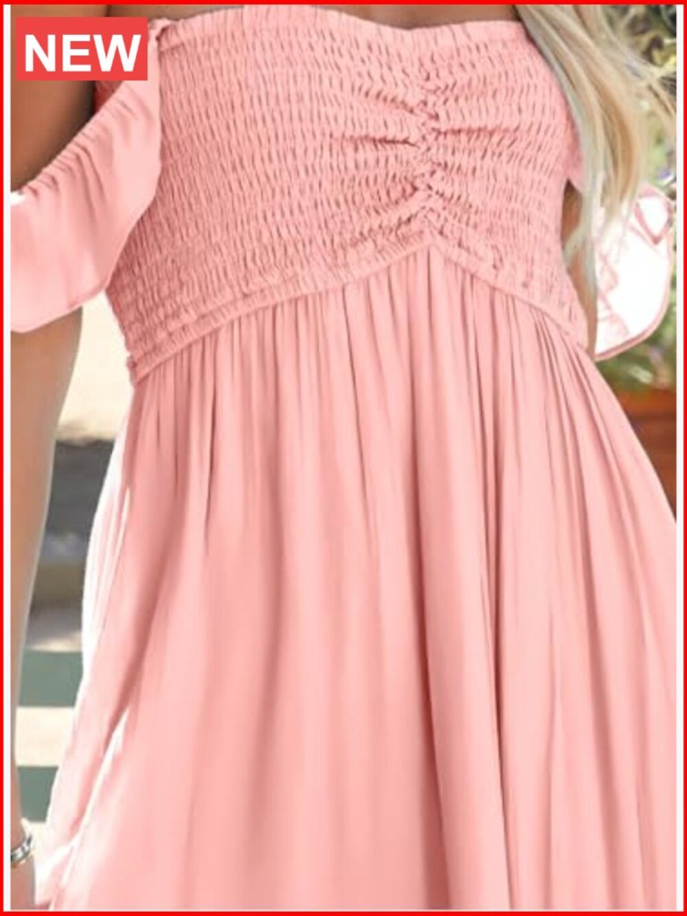 Smocked Off Shoulder Ruffle Maxi Dress Side Slit - Picture 5 of 7